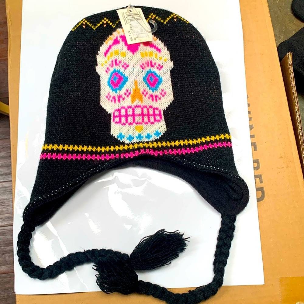 Sugar skull knitted beanie